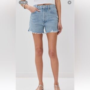 Agolde Dee high waisted Blue Distressed Jean Shorts with Frayed Hem